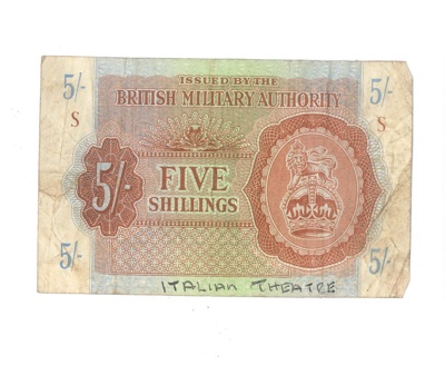 British military bank note - "British Military Authority" - five shillings - 5/-; 36912