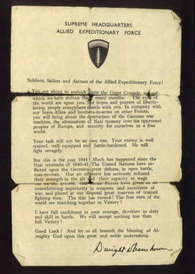 Letter - from supreme H.Q. Allied Expeditionary Force to all troops from Dwight D. Eisenhower - 1944; 5159 Letter - from supreme H.Q. Allied Expeditionary Force to all troops from Dwight D. Eisenhower - 1944; 5159