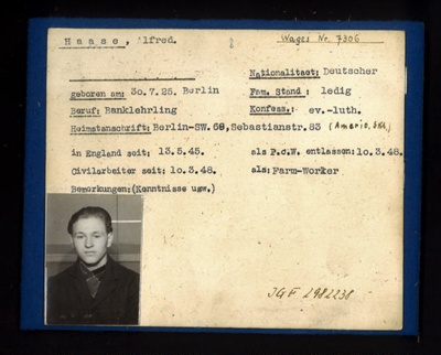 German P.O.W. record card - Alfred Haase - German - 30/07/1925; 6618