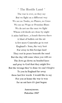 Poem - "The hostile land" - anonymous - Palestine - 1947; 37849 Poem - "The hostile land" - anonymous - Palestine - 1947; 37849