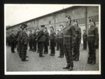 Photo of J.B McFeat + others in uniform R.S.F (Royal Scottish Fusiliers)  Marching, 1950s; 76925