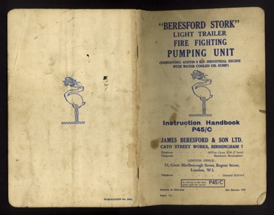 Instruction handbook - "Beresford stork" light trailer fire fighting pumping unit - 4th edition; 9691