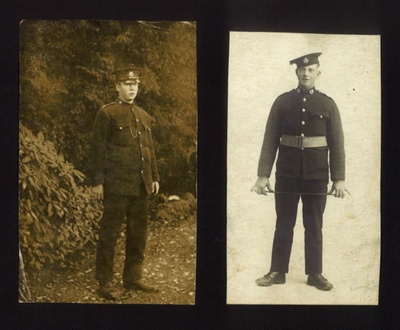 2x Photos/Postcards of J.B McFeat, in uniform, Royal Scots Fusiliers, WW2; 76922