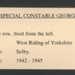 Special constable's warrant card, 2 ribbon medal bar (defence & special Constabulary) & Copied photo - George R. Simpson - special constable West Riding of Yorkshire; 2790 Special constable's warrant card, 2 ribbon medal bar (defence & special Constabulary) & Copied photo - George R. Simpson - special constable West Riding of Yorkshire; 2790