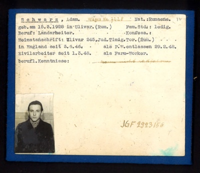 German P.O.W. record card - Adam Schwarz - Rumanian - Dob 15/03/1928; 6629