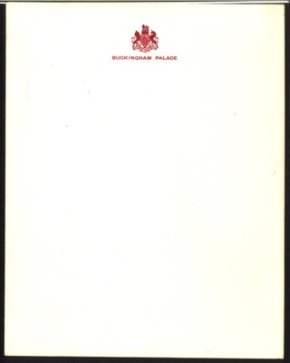 Headed notepaper (3 sheets) - "Buckingham Palace" embossed in red - see also item no: 5133; 5132 Headed notepaper (3 sheets) - "Buckingham Palace" embossed in red - see also item no: 5133; 5132