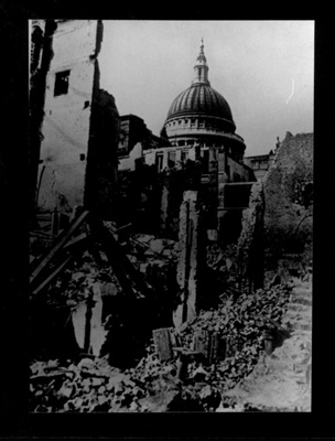 Photograph - St. Paul's cathedral from the bomb damaged Queen Victoria Street - 10/05/1941; 10/05/1941; 6833 Photograph - St. Paul's cathedral from the bomb damaged Queen Victoria Street - 10/05/1941; 10/05/1941; 6833