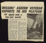 Press cutting - "Missing askern veteran reports to his platoon" - re-union of Charlie Bryan & Bill Noden - see item no: 5215; 1/01/1975; 5214 Press cutting - "Missing askern veteran reports to his platoon" - re-union of Charlie Bryan & Bill Noden - see item no: 5215; 1/01/1975; 5214