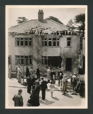 Official copyrighted war photograph- 25th June 1940- view of a wrecked house in which three people were killed; 56472