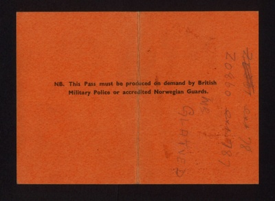 Movement pass - Spr F.R. Newbould R.E. - for Norway - issued 17/05/1945 by 1st Airborne Division; 17/05/1945; 5248