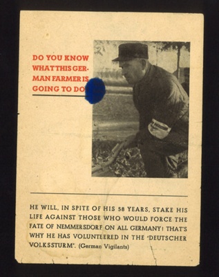 German propaganda leaflet - "In the name of democracy" / "Deutscher volksstrum" - Nemmersdorf - East Prussia; 5083