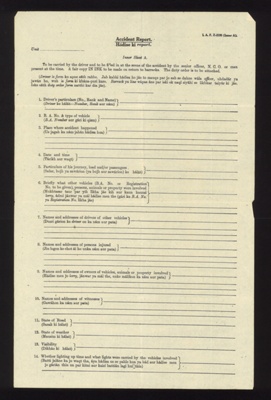 Indian army form Z-2195 (2) - accident report (inner sheets a & b) - form in English & possibly hindi or Urdu - 1942; 1/09/1942; 7634