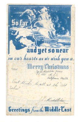 Air mail Christmas greetings letter - from Sgt J.C. Middleton to the headmaster - county school - Whitby - 1942; 1/12/1942; 36549 Air mail Christmas greetings letter - from Sgt J.C. Middleton to the headmaster - county school - Whitby - 1942; 1/12/1942; 36549