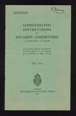 Booklet - "Consolidated instructions to invasion commitTees in England and Wales" - H.M.S.O. - July 1942; 1/07/1942; 5641