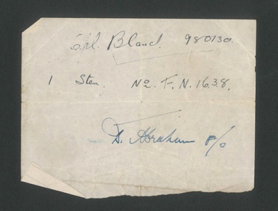 Temporary pass - permission to carry a sten gun no: F.N. 1638 - Cpl Bland 980130 R.A.F.; 2048 Temporary pass - permission to carry a sten gun no: F.N. 1638 - Cpl Bland 980130 R.A.F.; 2048