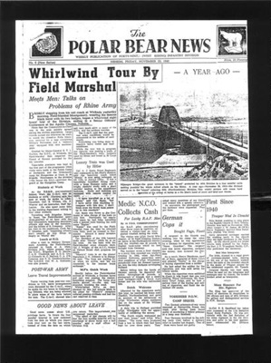 Photocopy - front page of "Polar Bear News" 23/11/1945 - "Whirlwind tour by Field-Marshal Montgomery"; 23/11/1945; 2054