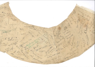 Home made paper lampshade - made from marine map of "The Wash" - autographed by various motor torpedo boat crews; 36548 Home made paper lampshade - made from marine map of "The Wash" - autographed by various motor torpedo boat crews; 36548