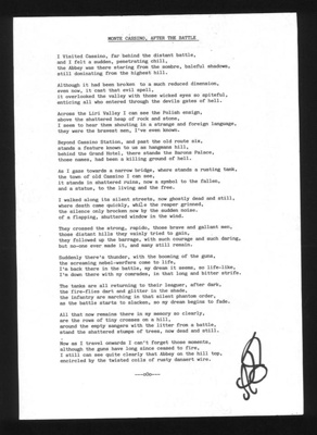 Poem - "Monte Cassino after the battle"; 1971 Poem - "Monte Cassino after the battle"; 1971