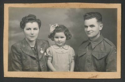 Family photograph & 3 pencil drawings drawn by P.O.W. P. Schafer in 1945 for 60 cigarettes - includes original P.O.W. correspondence; 2973
