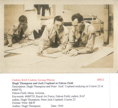 Hugh Thompson and Peter 'Jock' Copland studying - Course 22 - Falcon Field - August 1944 - Photo No. 00012; 83470 Hugh Thompson and Peter 'Jock' Copland studying - Course 22 - Falcon Field - August 1944 - Photo No. 00012; 83470