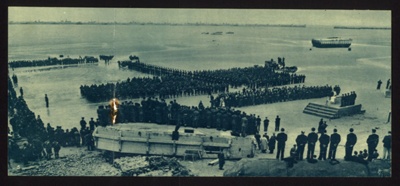 Photograph - tribute at Arromanches by 600 British troops & French men & women at 1st anniversary of D-day - 06/06/1945; 6/06/1945; 9769