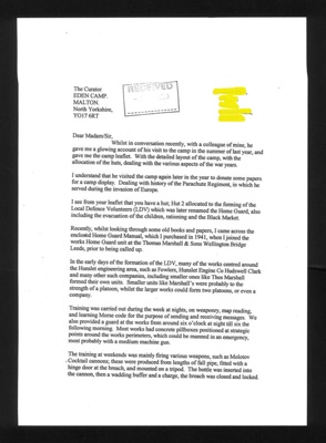 Letter/correspondance which includes reference to Home Guard in Hunslet/Leeds area; 45171