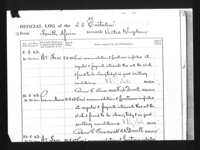 Photocopy - official log of "S.S. Castalia" reporting rescue of no: 3 lifeboat of "M.V. Tower Grange" 23/11/1942; 23/11/1942; 1856