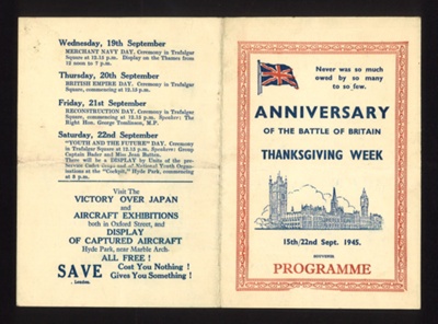 Souvenir programme: Battle of Britain thanksgiving week, 15th to 22nd September 1945; 15/09/1945; 54598