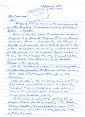 Letter containing memories of a rail trip to Norton & Malton in 1934; 36240 Letter containing memories of a rail trip to Norton & Malton in 1934; 36240