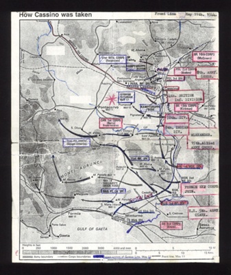 Map - "How Cassino was taken" - showing front line at Cassino 11/05/1944; 11/05/1944; 9933