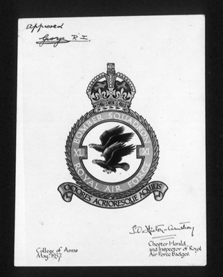 Photograph of plaque - 11 bomber squadron - R.A.F. - May 1937 - approved by King George VI & passed by the College of Arms; 1/05/1937; 2588