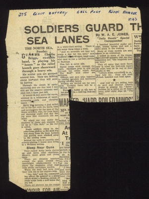 Press cutting - 275 Coast Battery - Royal Artillery - "Bull Fort" - wartime defences in the Humber; 1/01/1943; 2075 Press cutting - 275 Coast Battery - Royal Artillery - "Bull Fort" - wartime defences in the Humber; 1/01/1943; 2075