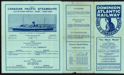 Leaflet- 'Dominion Atlantic railway' Canada, dated June 15th 1941- train times & routes; 78855