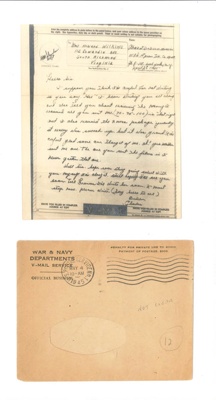 U.S. Army "V-mail" airgraph letter in envelope - postmarked 04/05/1945; 4/05/1945; 37029 U.S. Army "V-mail" airgraph letter in envelope - postmarked 04/05/1945; 4/05/1945; 37029