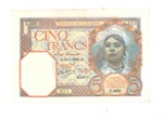 Bank note - "Bank of Algiers" 5 franc note - dated 1941; 1/01/1941; 35514