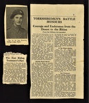 Press cuttings (3) - East Riding Yeomanry (2) & tpr M.W. Kay (R.A.c) (1); 9595