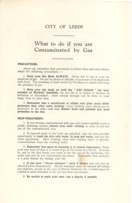 Information leaflet - "City of Leeds" - "What to do if you are contaminated by gas" - 29/10/1940; 37925
