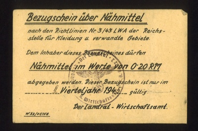 German ticket (yellow) - 1945 - purpose unknown; 1/01/1945; 5034 German ticket (yellow) - 1945 - purpose unknown; 1/01/1945; 5034