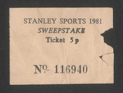 Stanley sports sweepstake ticket ; 79705 Stanley sports sweepstake ticket ; 79705