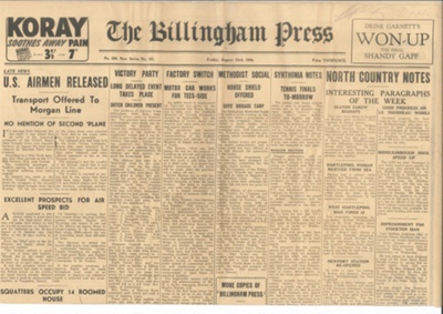 The Billingham Press 23/08/1946 - article re: the marriage of Miss Margaret Lipthorpe & Mr Thomas Gouldson; 23/08/1946; 37342