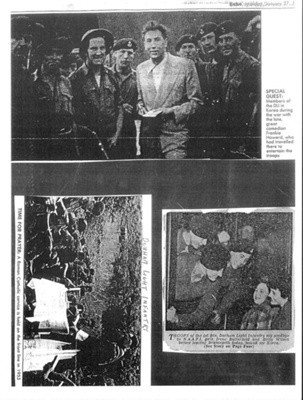 Press cuttings (3) - 1st Bn Durham Light Infantry in Korea - farewell to N.A.A.F.I. girls - church service - Frankie Howerd entertains troops; 37871 Press cuttings (3) - 1st Bn Durham Light Infantry in Korea - farewell to N.A.A.F.I. girls - church service - Frankie Howerd entertains troops; 37871