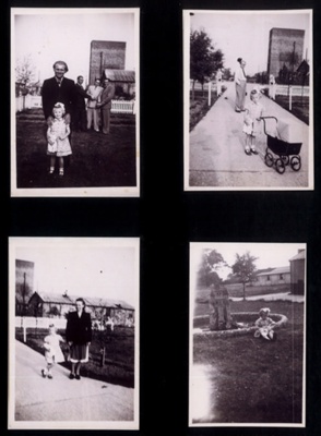 Photographs (4) & letter - Eden Camp when used by displaced persons - circa 1948 or 1949 - Ukrainian men and woman - warden and managers daughter - model castle built by German POWs ; 1/01/1948; 1993