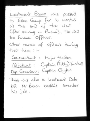 Information re: Lieutenant brown ex Eden Camp officer (and other officers); 25927