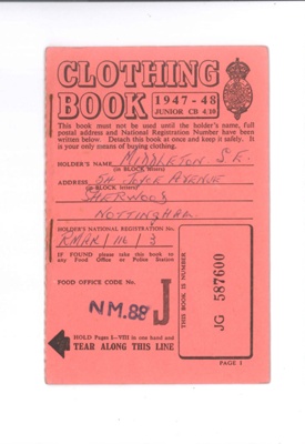 Board of Trade Clothing Book (junior) 1947-48 - with "Orange" "Magenta" "Olive" & "Crimson" coupons - Sheila Middleton; 1/01/1947; 36986
