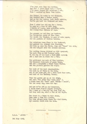 Poem - "I've just come from the wedding" - H.M.S. Athene 07/07/1943 - sailor marries WRNS girl; 7/07/1943; 35760 Poem - "I've just come from the wedding" - H.M.S. Athene 07/07/1943 - sailor marries WRNS girl; 7/07/1943; 35760