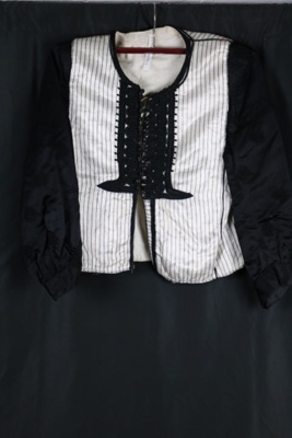 Black & cream woman's bodice with Russian braid & Turks head knot detail- modern replica- (costume for school visit etc) ; 79104 Black & cream woman's bodice with Russian braid & Turks head knot detail- modern replica- (costume for school visit etc) ; 79104