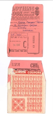 Board of Trade Clothing Book 1947-48 - Karen Margaret Parsons - Whitby - contains "Crimson" coupons; 1/01/1947; 36177