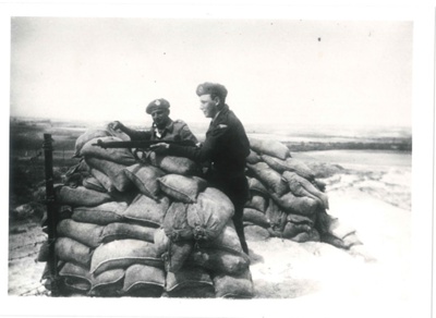 Photograph - S.A.C. Tom Kelly R.A.F. with Turkish auxiliary personnel guarding troodos road on outskirts of R.A.F. Nicosia - April 1957; 36242 Photograph - S.A.C. Tom Kelly R.A.F. with Turkish auxiliary personnel guarding troodos road on outskirts of R.A.F. Nicosia - April 1957; 36242