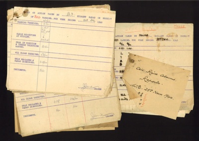Various fire alarm reports - "Action taken by hydrant squad on receipt of red warning" - November to December 1940; 1/11/1940; 5482 Various fire alarm reports - "Action taken by hydrant squad on receipt of red warning" - November to December 1940; 1/11/1940; 5482