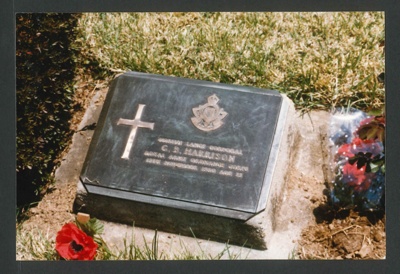 Colour photographs (2) & negative - headstone on grave of L/Cpl Harrison - killed in Korea 13/11/1950; 34407